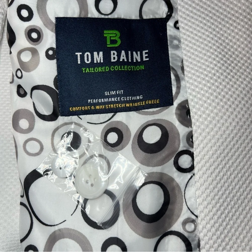 Tom Baine Slim Fit Performance Stretch Waffle Solid Sport Coat White Mens Large